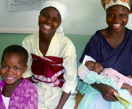 Mothers and children at a health centre in Zimbabwe