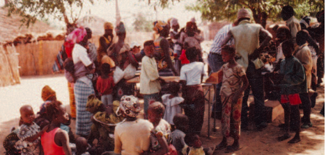 Taking anthropometric measures in a village near Niakhar, Senegal, 1983