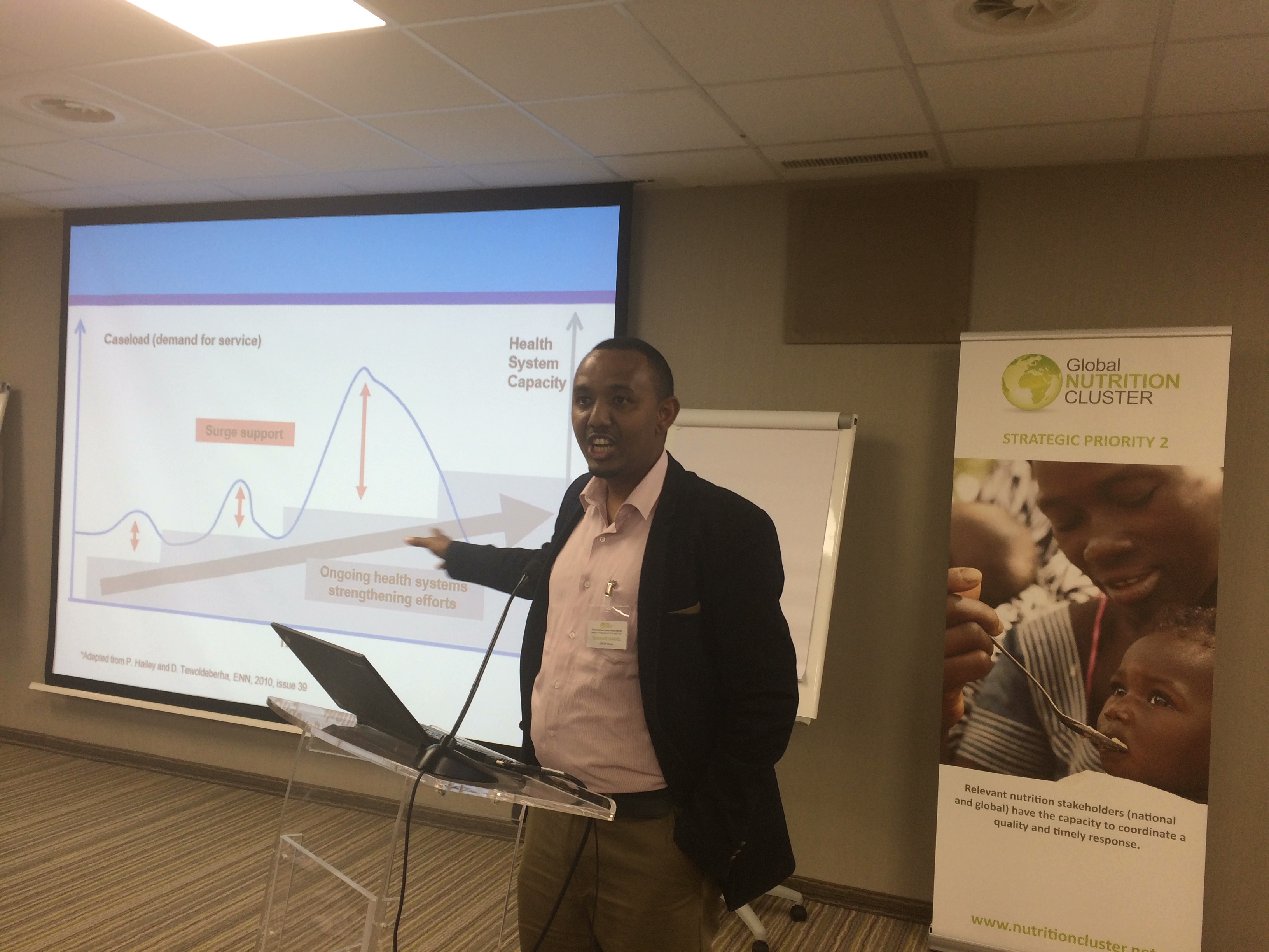 Image shows man presenting at The Global Nutrition Cluster Annual Meeting in 2017.