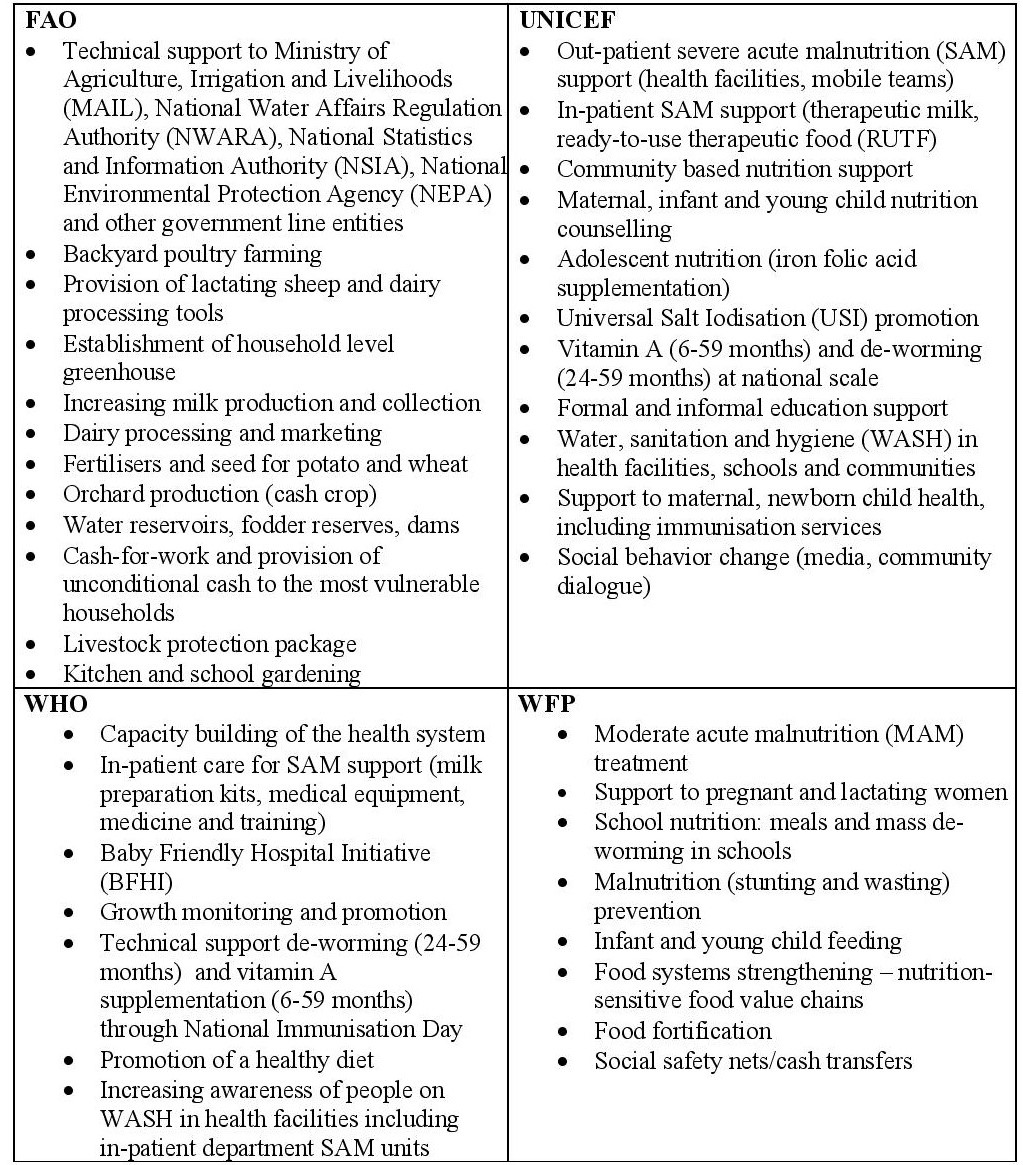 UN agency priority and common nutrition and food security programming areas in Afghanistan