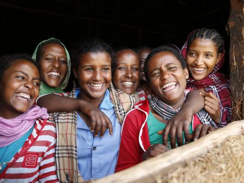 Teenage girls in a window in Ethiopia