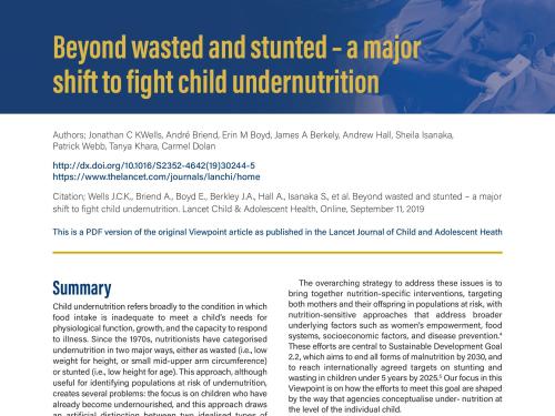 First page of the document 'Beyond wasted and stunted—a major shift to fight child undernutrition'