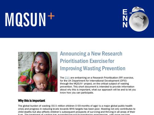 First page of project summary titled, "Announcing a New Research Prioritisation Exercise for Improving Wasting Prevention."
