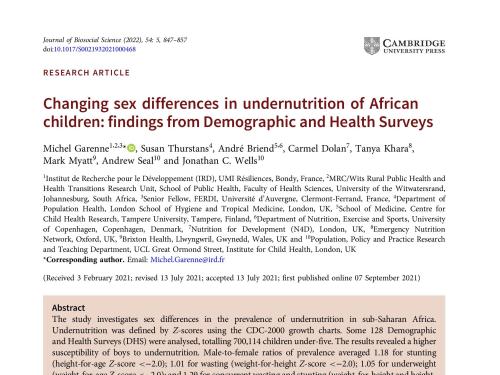 First page of document 'Changing sex differences in undernutrition of African children: findings from Demographic and Health Surveys'