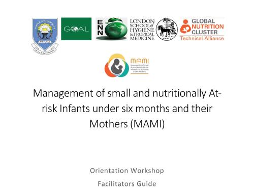 Front cover of document 'Facilitator’s guide & presentation: orientation workshop on the management of small and nutritionally at-risk infants under six months and their mothers (MAMI)'