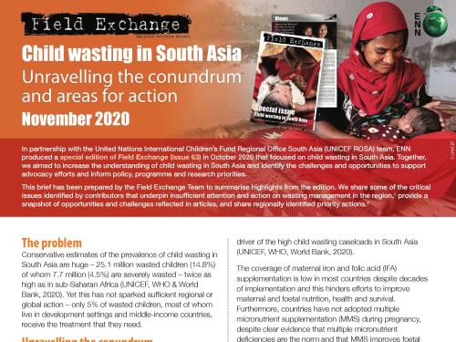 First page of report titled, "Child wasting in South Asia Unravelling the conundrum and areas for action. November 2020."