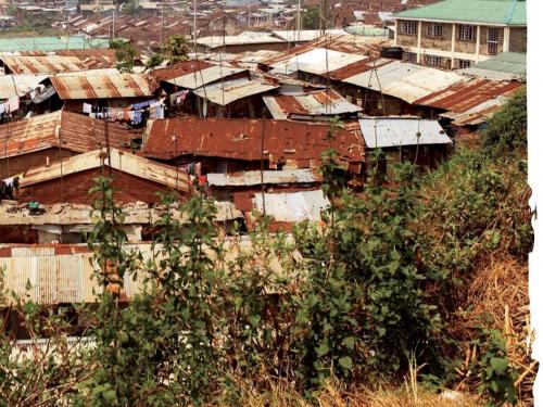 Front cover of document titled, "Special focus on urban food security & nutrition." Picture shows roofs of houses. 