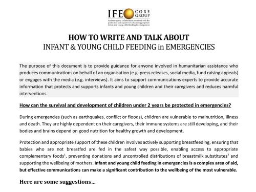First page of the document 'How to write and talk about IYCFE' from 2018