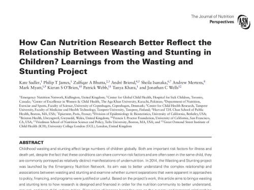 First page of 'How Can Nutrition Research Better Reflect the Relationship Between Wasting and Stunting in Children? Learnings from the Wasting and Stunting Project'