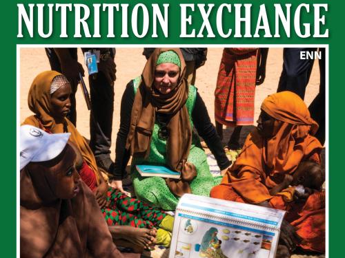 Front cover of Issue 11 English. Image shows a group of women sitting and learning about nutrition.