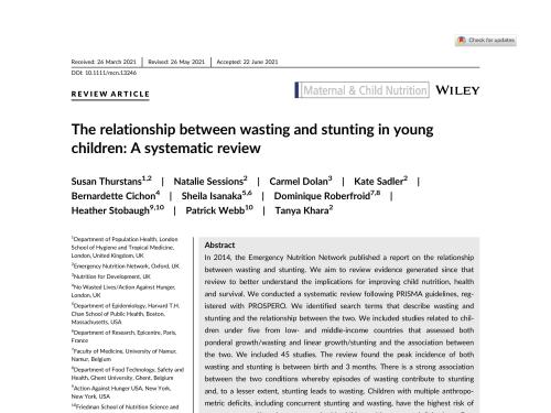 First page of the document 'The relationship between wasting and stunting in young children: A Systematic review'
