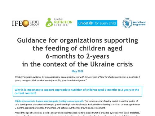 Front page of brief, 'Guidance for organizations supporting the feeding of children aged 6-months to 2-years in the context of the Ukraine crisis.'