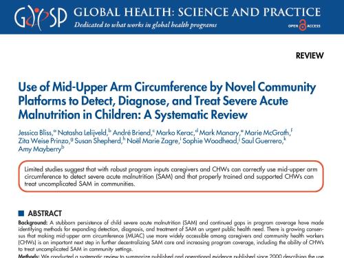 First page of 'Use of Mid-Upper Arm Circumference by Novel Community Platforms to Detect, Diagnose, and Treat Severe Acute Malnutrition in Children: A Systematic Review'