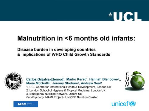 First slide of the presentation 'Disease burden in developing countries and implications of WHO Child Growth Standards'