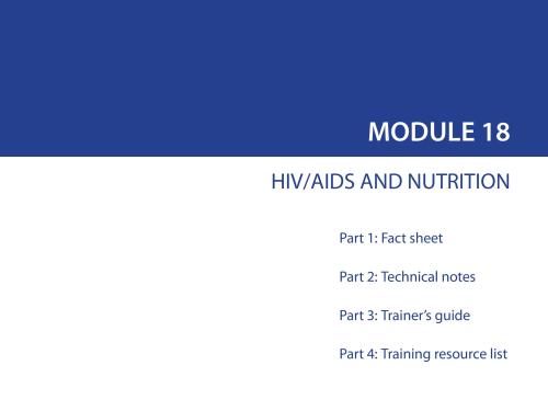 Front cover of document titled, "MODULE 18: HIV/AIDS AND NUTRITION."