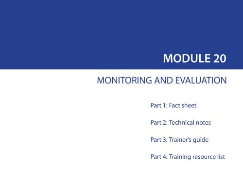 Front cover of document titled, "MODULE 20 MONITORING AND EVALUATION."
