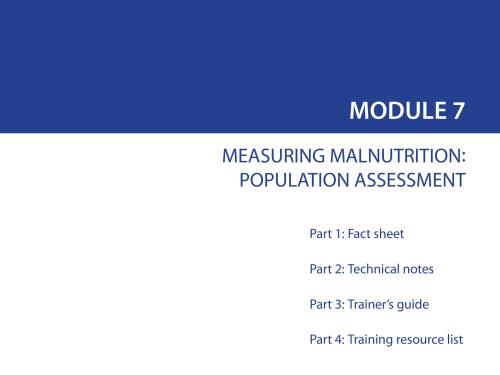 Front cover of document titled, "MODULE 7: MEASURING MALNUTRITION: POPULATION ASSESSMENT."