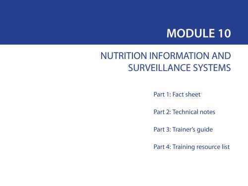 Front cover of document titled, "MODULE 10: NUTRITION INFORMATION AND SURVEILLANCE SYSTEMS."