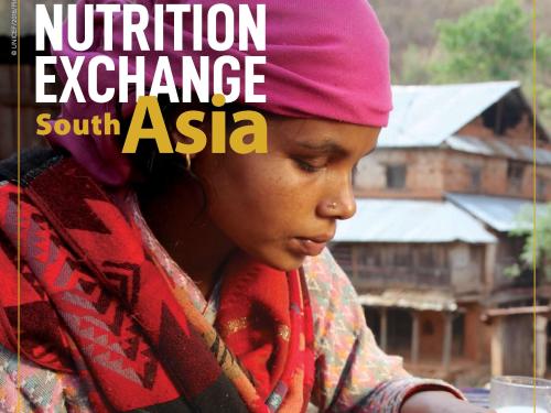Front Cover of Nutrition Exchange South Asia Journal Issue 1 showing the face of a woman