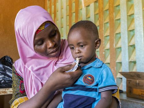 Woman feeding child in Niger