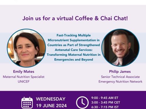 Join us for a virtual Coffee and Chai Chat! Emily Mates and Phil James