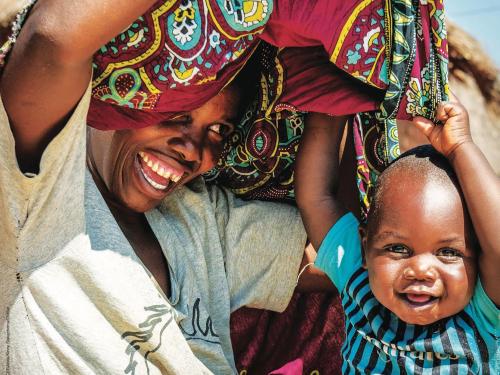 Woman and child smiling