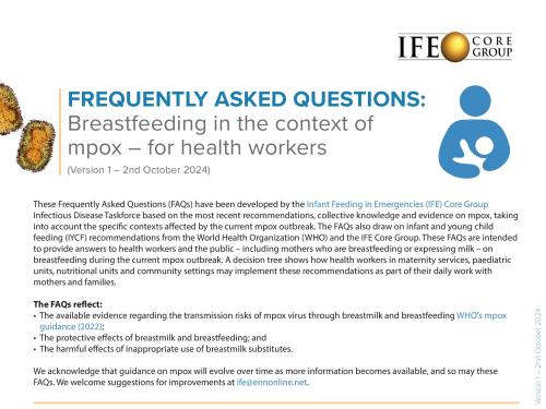 FREQUENTLY ASKED QUESTIONS: Breastfeeding in the context of mpox – for health workers first page of document