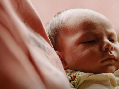 Close up of a newborn baby's face