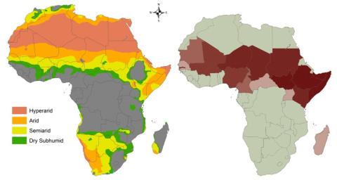 Comparison between Africa dryland areas and countries in East Africa and the Sahel where P-GAM is reported