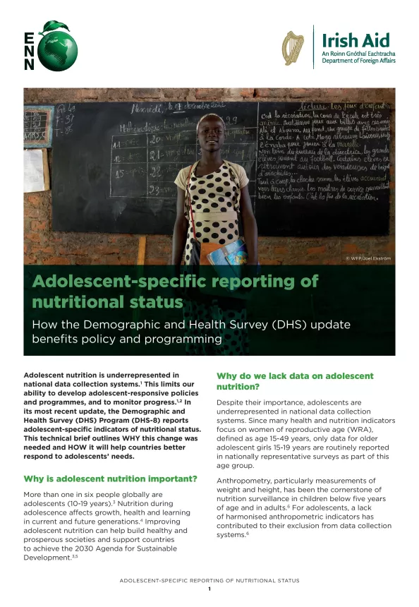 First page of the document 'Adolescent-specific reporting of nutritional status'