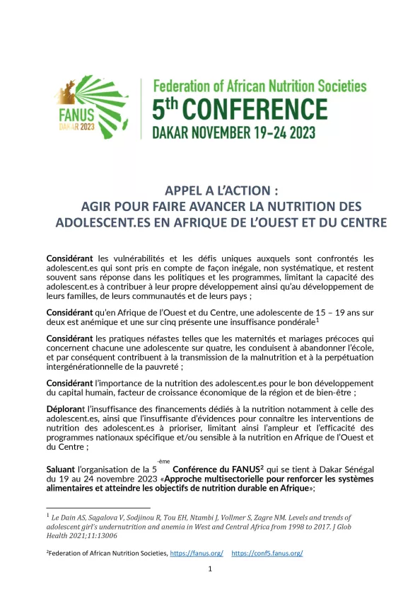 first page of the document 'Appel a l’action'