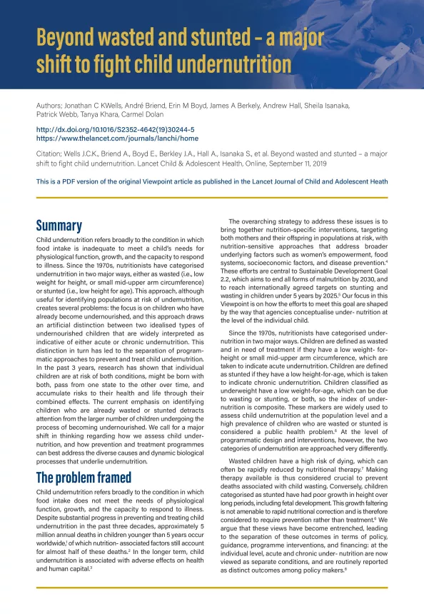 First page of document 'Beyond wasted and stunted–a major shift to fight child undernutrition'