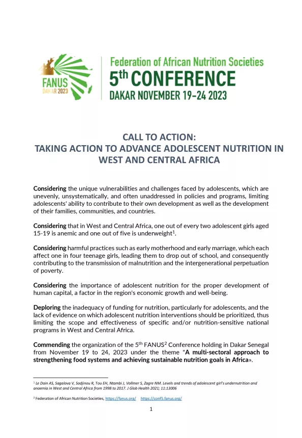 First page of document 'Call to Action FANUS Conference'