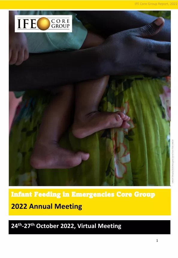 Front cover of the document 'Infant feeding in emergencies core group: 2022 Annual Meeting'