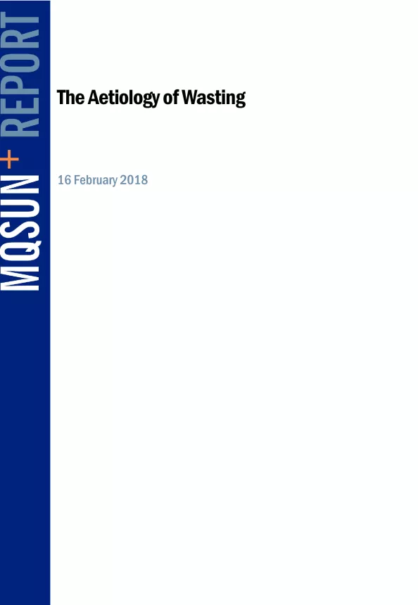 Front cover of report titled, "The Aetiology of Wasting." MQSUN Report 2018.