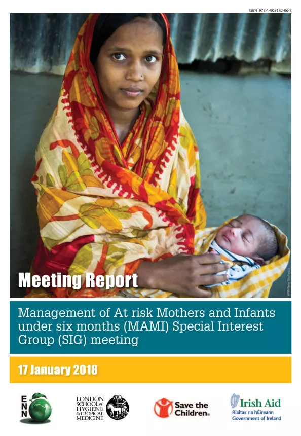 Front cover of the document 'Management of At risk Mothers and Infants under six months (MAMI) Special Interest Group (SIG) meeting'