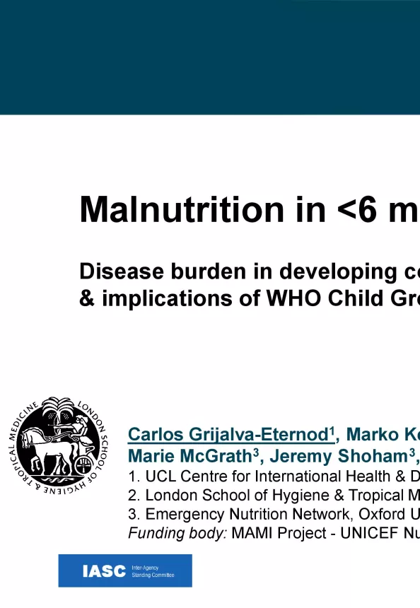 First slide of the presentation 'Disease burden in developing countries and implications of WHO Child Growth Standards'