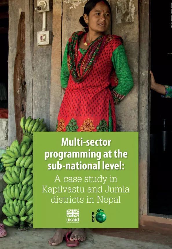 Front cover of case study titled, "Multi-sector programming at the sub-national level: A case study in Kapilvastu and Jumla districts in Nepal."