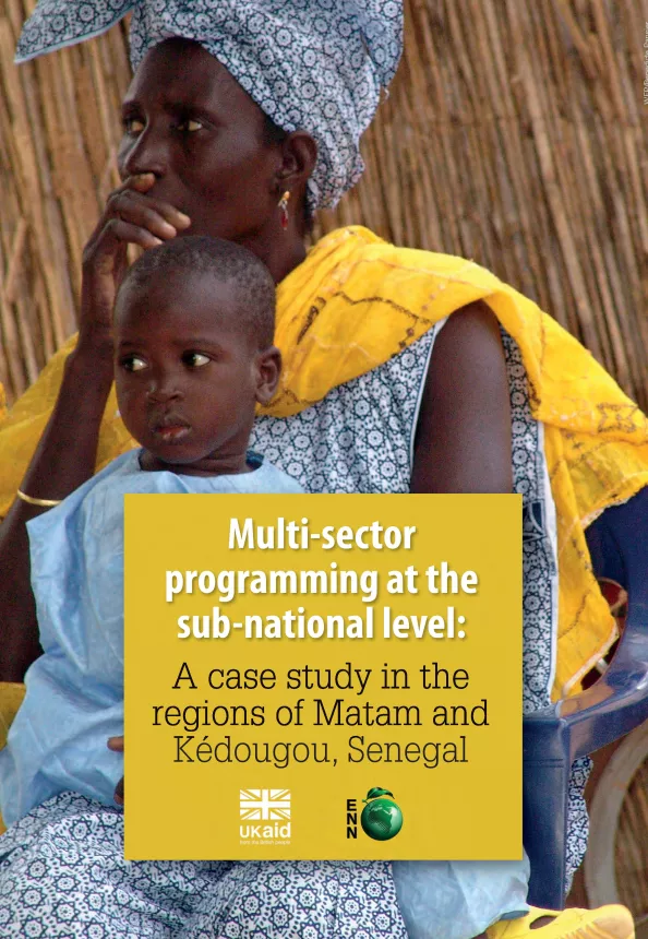 Front cover of case study titled, "Multi-sector programming at the sub-national level: A case study in the regions of Matam and Kédougou, Senegal."