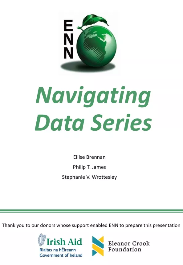 "Navigating Data Series" with the ENN, Irish Aid and Eleanor Cook Foundation logos.