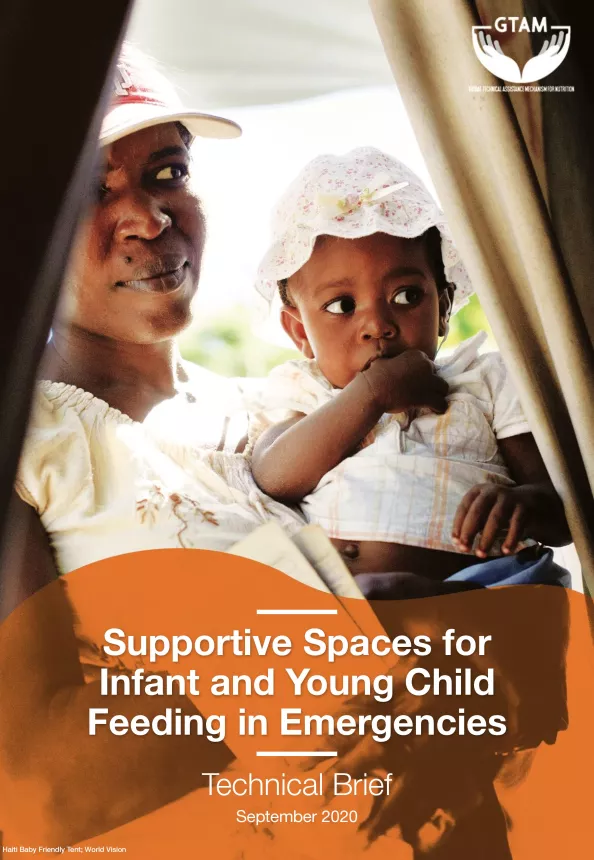 Front cover of September 2020 technical brief titled, "Supportive Spaces for Infant and Young Child Feeding in Emergencies."