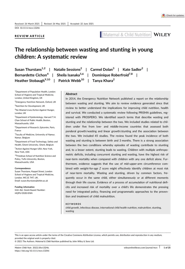 First page of document 'The relationship between wasting and stunting in young children: A Systematic review'