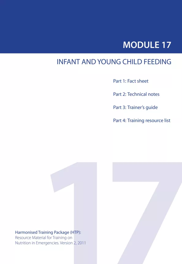 Front cover of document titled, "MODULE 17: INFANT AND YOUNG CHILD FEEDING."