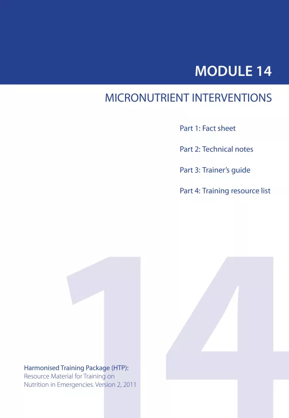 Front cover of document titled, "MODULE 14: MICRONUTRIENT INTERVENTIONS."