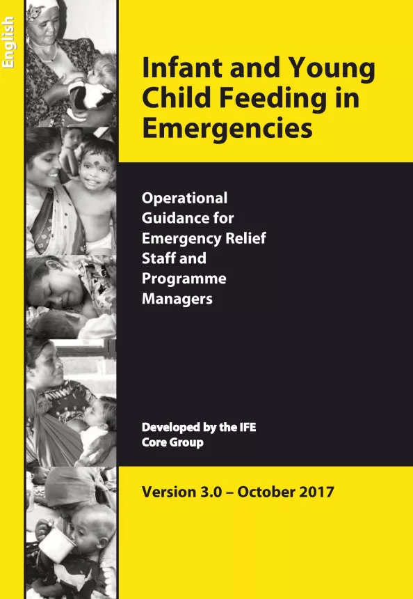 Front cover of guidance document titled, "Infant and Young Child Feeding in Emergencies."