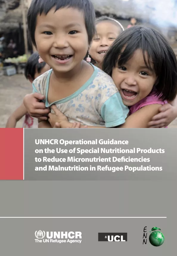 Front cover of document titled, "UNHCR Operational Guidance on the Use of Special Nutritional Products to Reduce Micronutrient Deficiencies and Malnutrition in Refugee Populations."