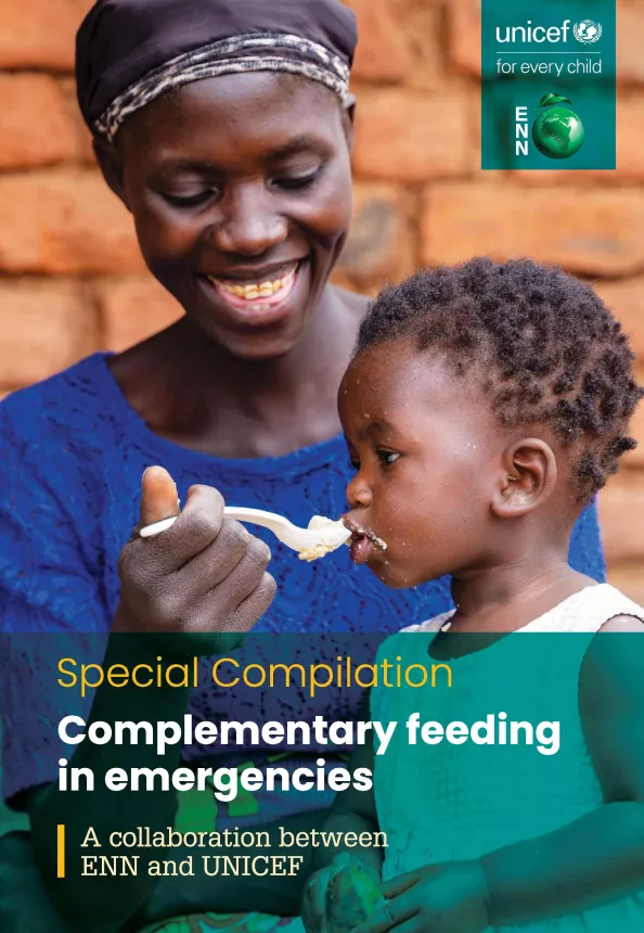 'Special compilation: Complementary feeding in emergencies' document with woman feeding her infant with a spoon