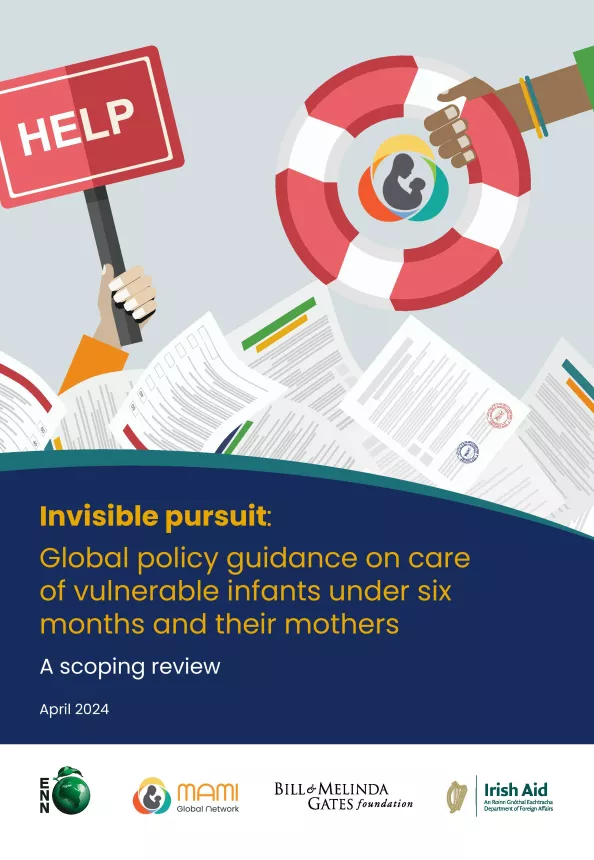 Front cover of the document 'Invisible pursuit: global policy guidance on care of vulnerable infants under 6 months and their mothers, a scoping review'