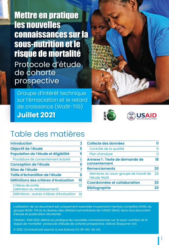 Mettre en pratique les nouvelles connaissances sur la sous-nutrition et le risque de mortalité: Protocole d’étude de cohorte prospective