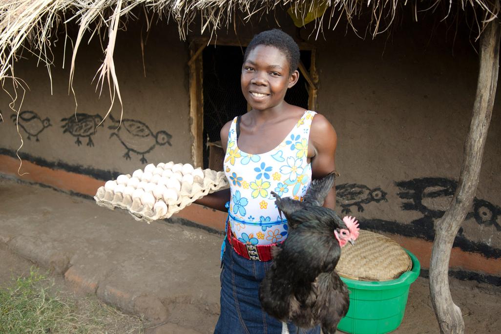 Winaka Amina produces eggs commercially on her small farm in Balaka district. Malawi